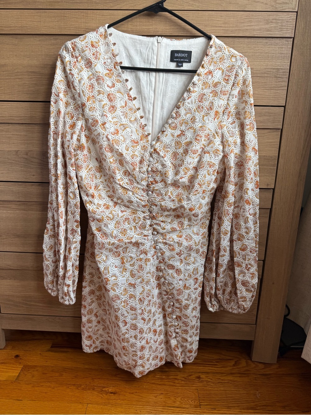 Bardot Cream & Tan Paisley Ruched V-Neck Mini Dress